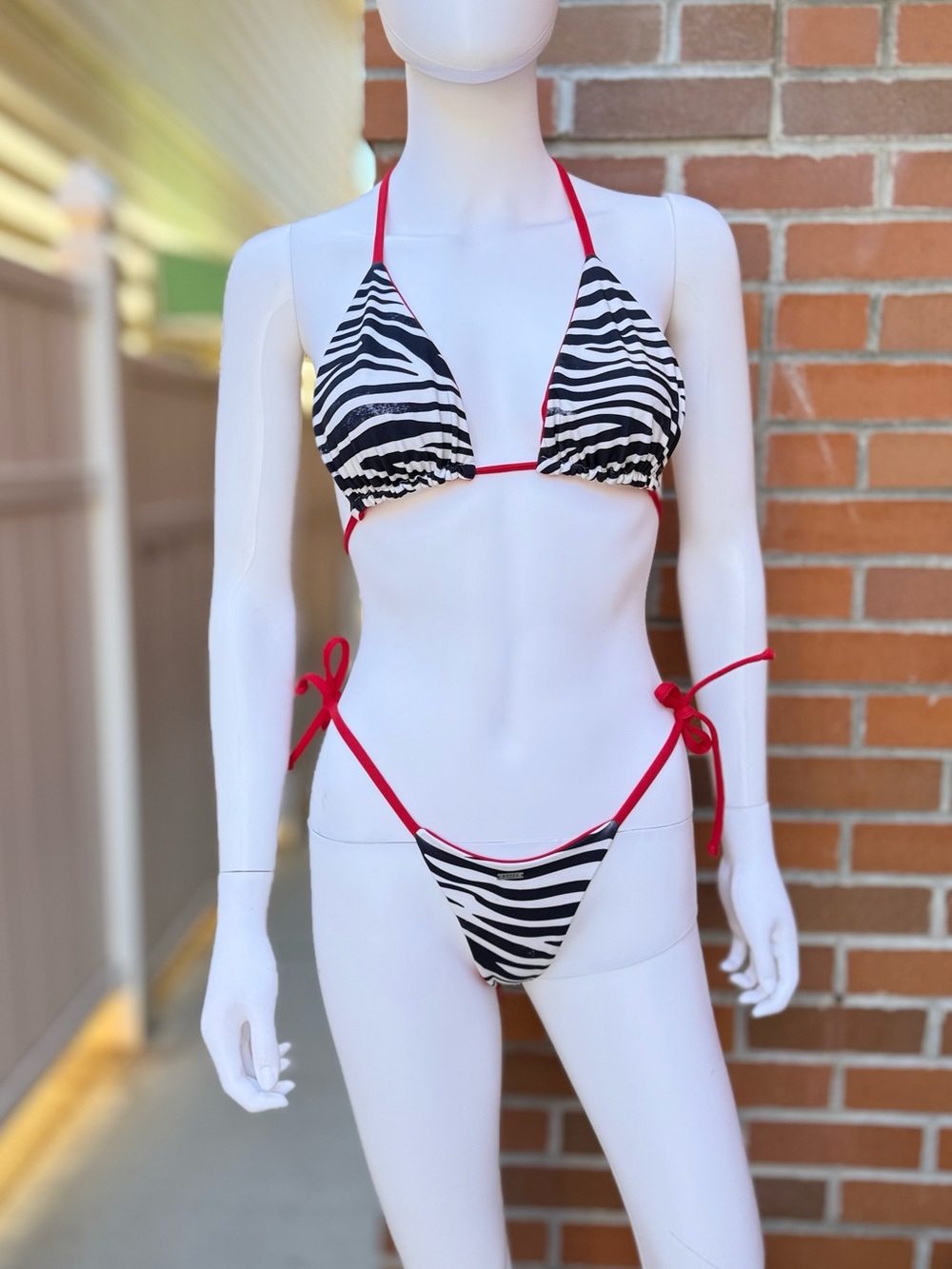 Red String Zebra Print Triangle Bikini - Picture 9 of 16